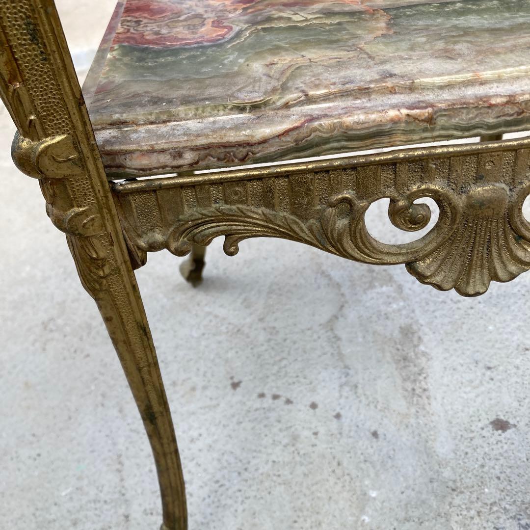 イタリア製 飾り棚 花台 大理石 オニキスロココ調 猫脚 2段 ゴールド 金色