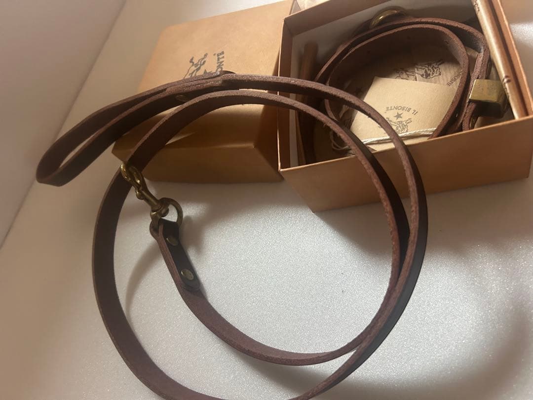 IL BISONTE 犬用品　茶　イルビゾンテ ドッグ　リード　首輪　セット