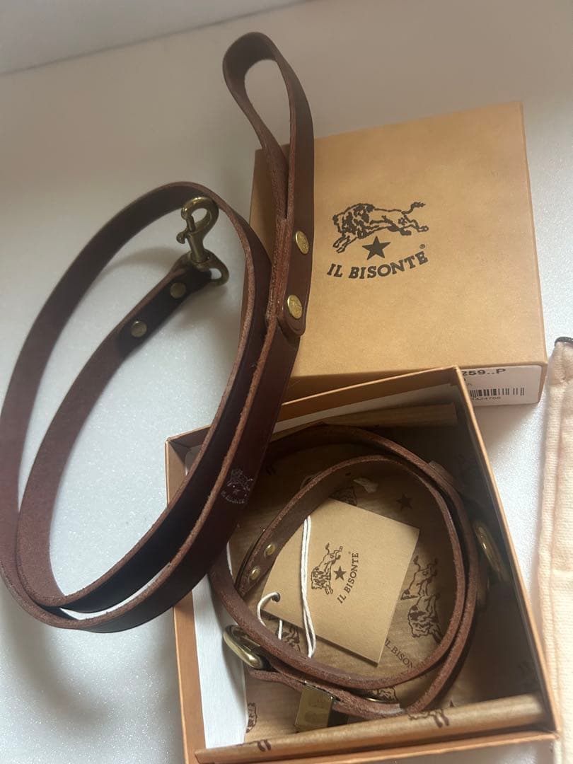 IL BISONTE 犬用品　茶　イルビゾンテ ドッグ　リード　首輪　セット