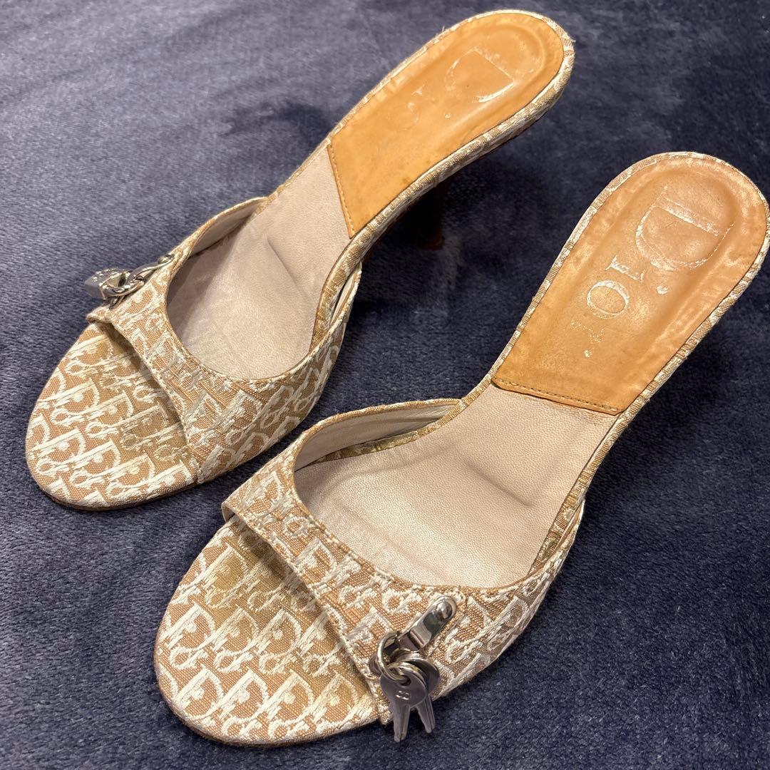 Dior ディオール ミュール 南京錠 鍵 チャーム トロッター 茶色 35.5