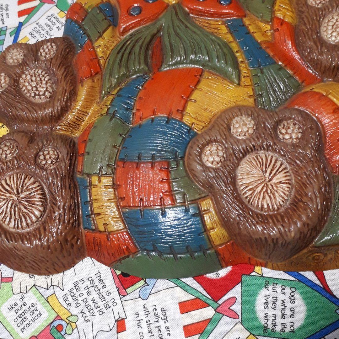 ヴィンテージ 　70's 　くまパッチワーク柄　ウォールデコ 　壁掛け　ベア