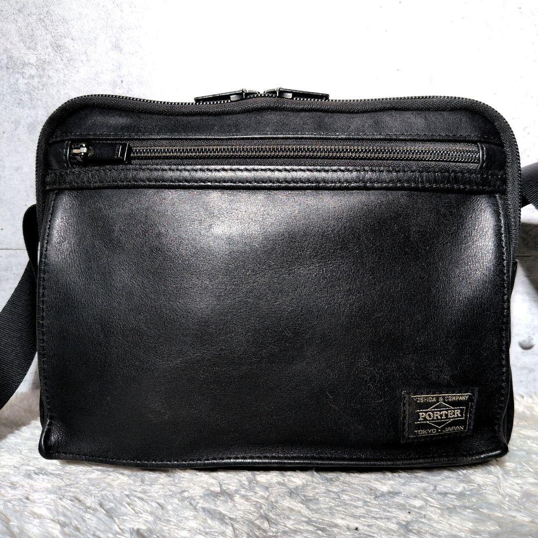 【美品 オールレザー】ポーター　アメイズ　ショルダーバッグ　クロスボディ　黒