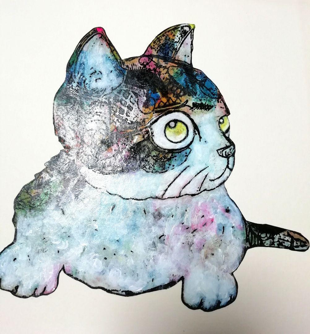 額付き銅版画応用絵画　title「てこてこニャンコ」