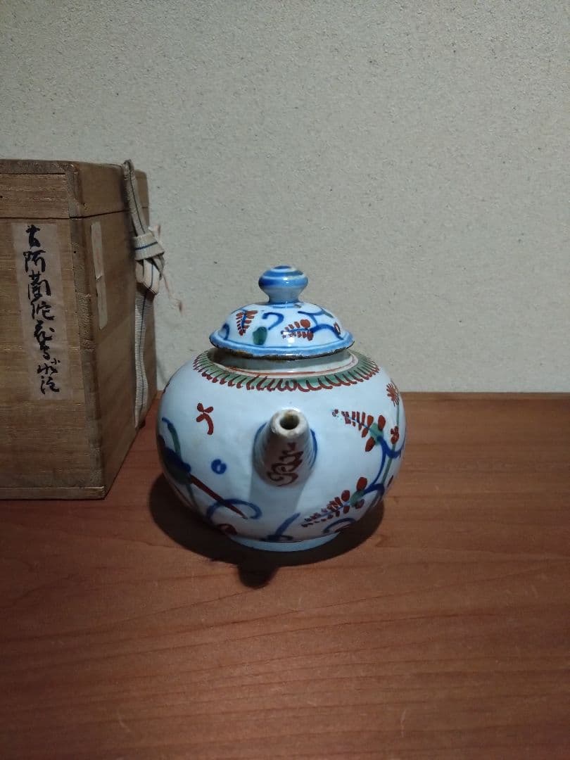 阿蘭陀    藍紅毛色絵 花鳥紋水注  急須