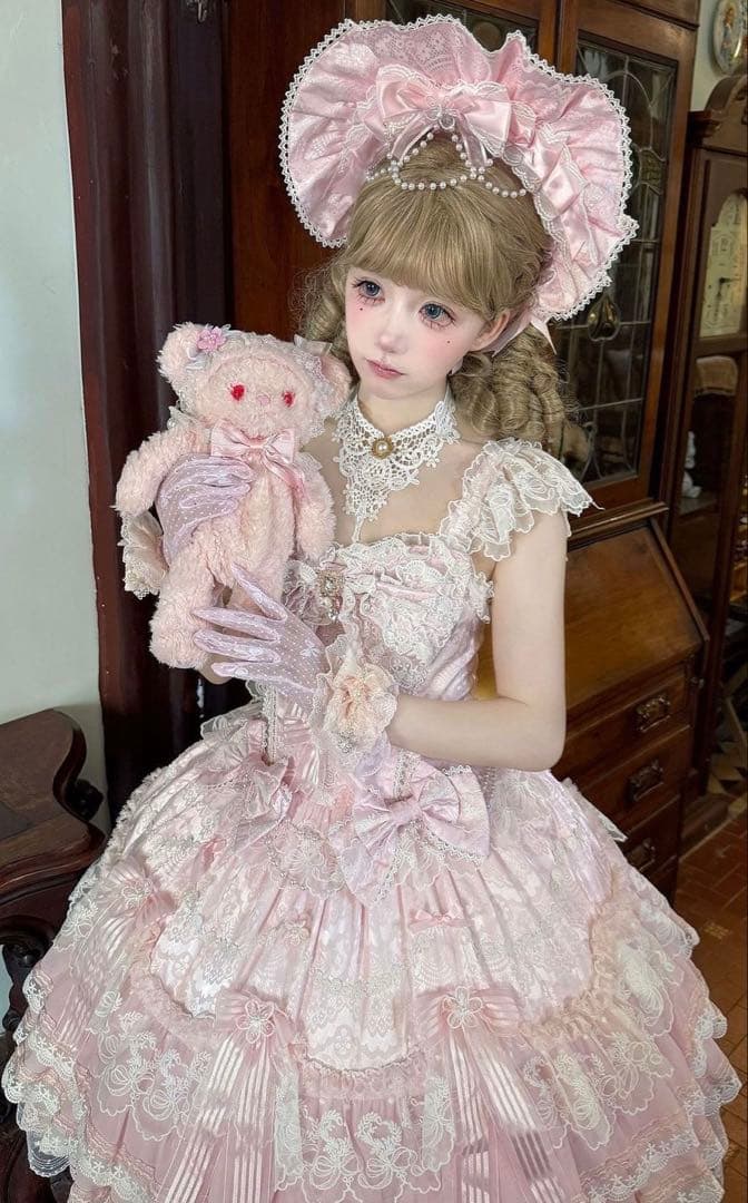 【月下桜頌】ピンク ゴスロリ・ロリータドレス 甘ロリ　ロリィタJSK お姫様