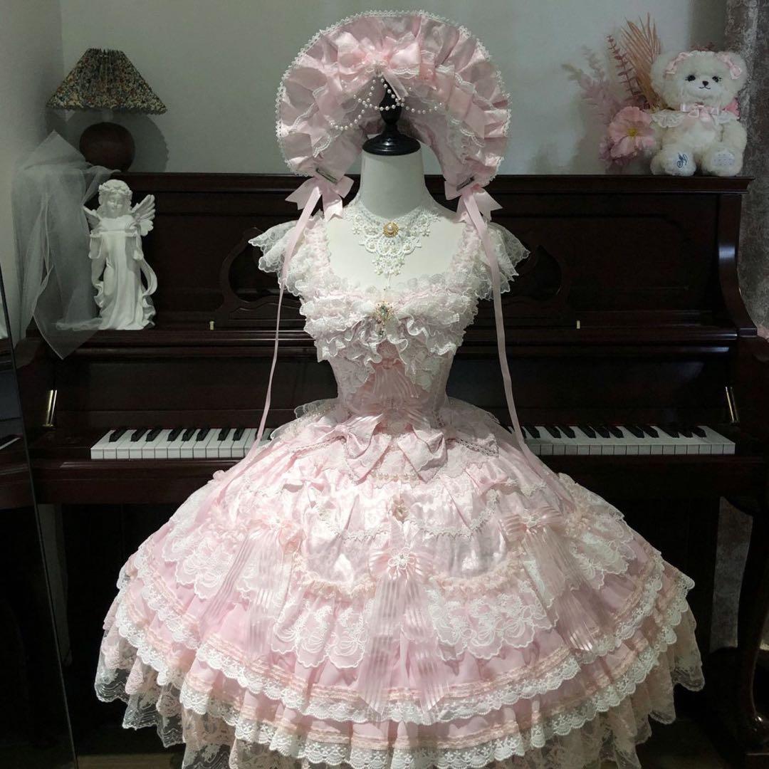【月下桜頌】ピンク ゴスロリ・ロリータドレス 甘ロリ　ロリィタJSK お姫様