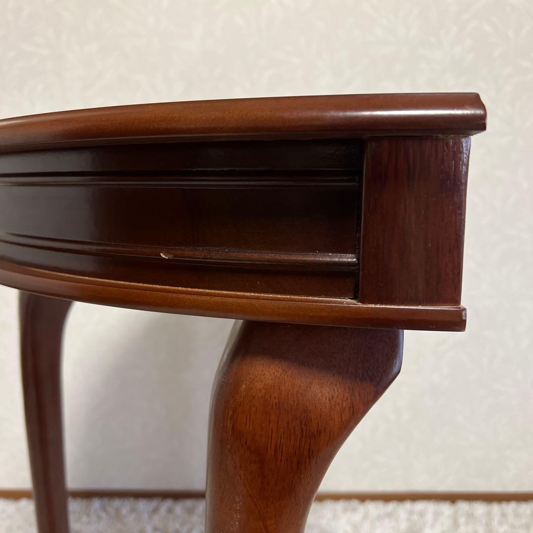 きつねうどん様コンソールテーブル引き出し付き　猫脚ハーフムーン半円花台