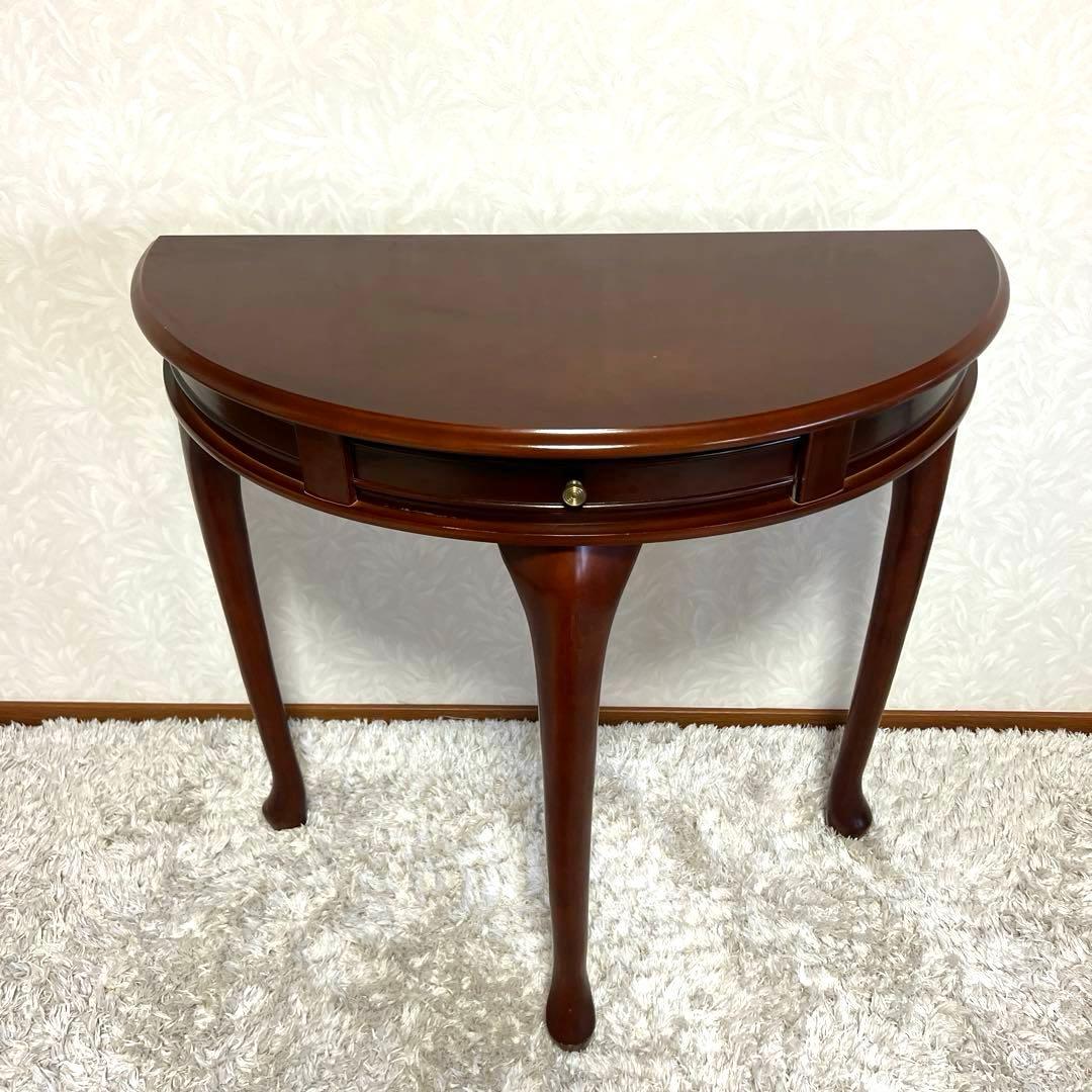 きつねうどん様コンソールテーブル引き出し付き　猫脚ハーフムーン半円花台