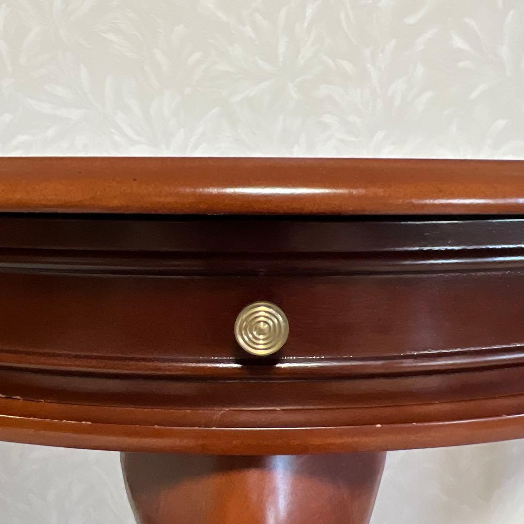 きつねうどん様コンソールテーブル引き出し付き　猫脚ハーフムーン半円花台