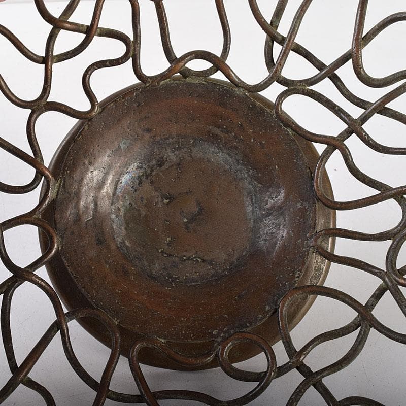 金工師　加茂霊峰造　蝋型鋳銅　果物器　盛器　共箱　M　R8054