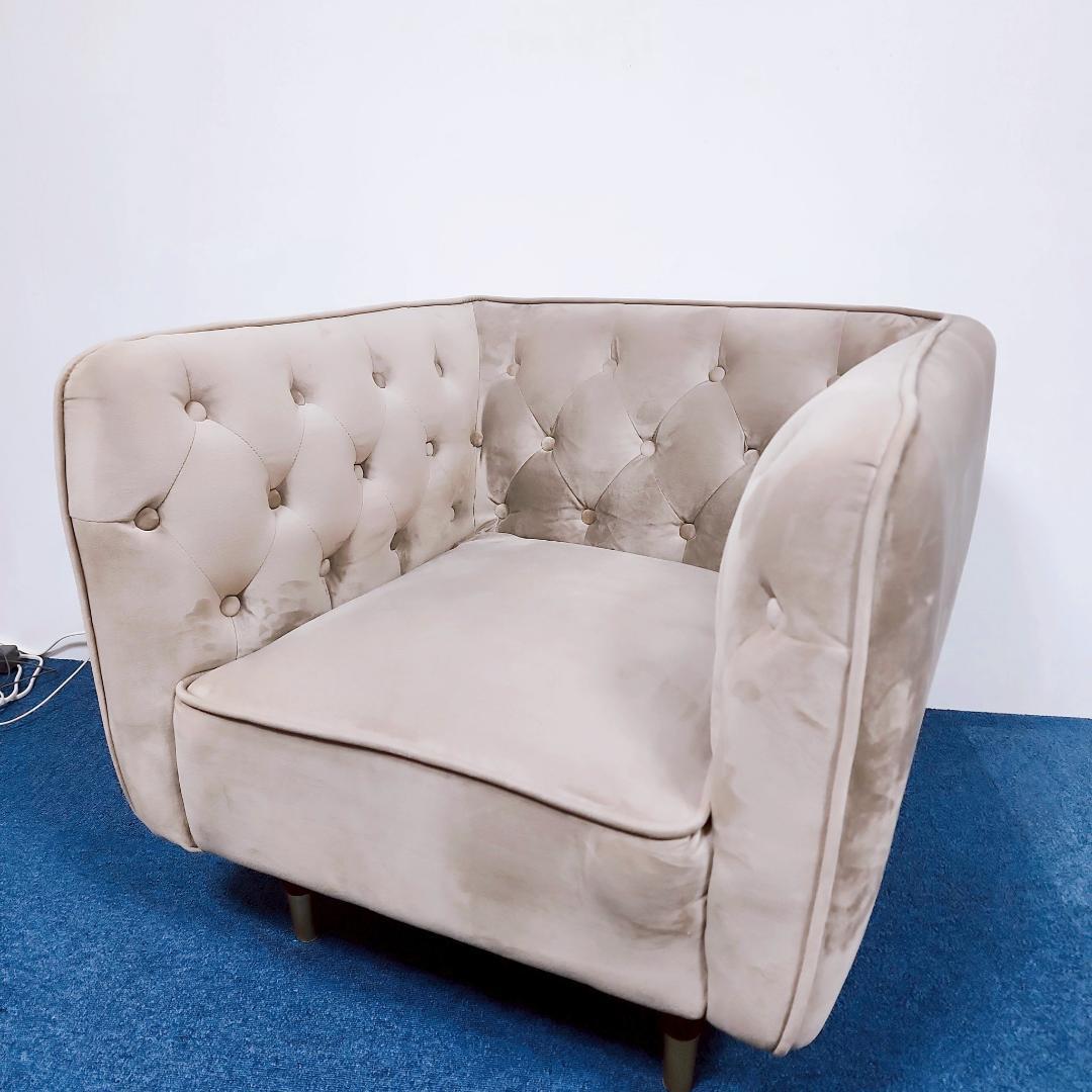 【高級】ⅬOWYA ロウヤ 1人掛けソファ ベルベット調　エレガント グレー