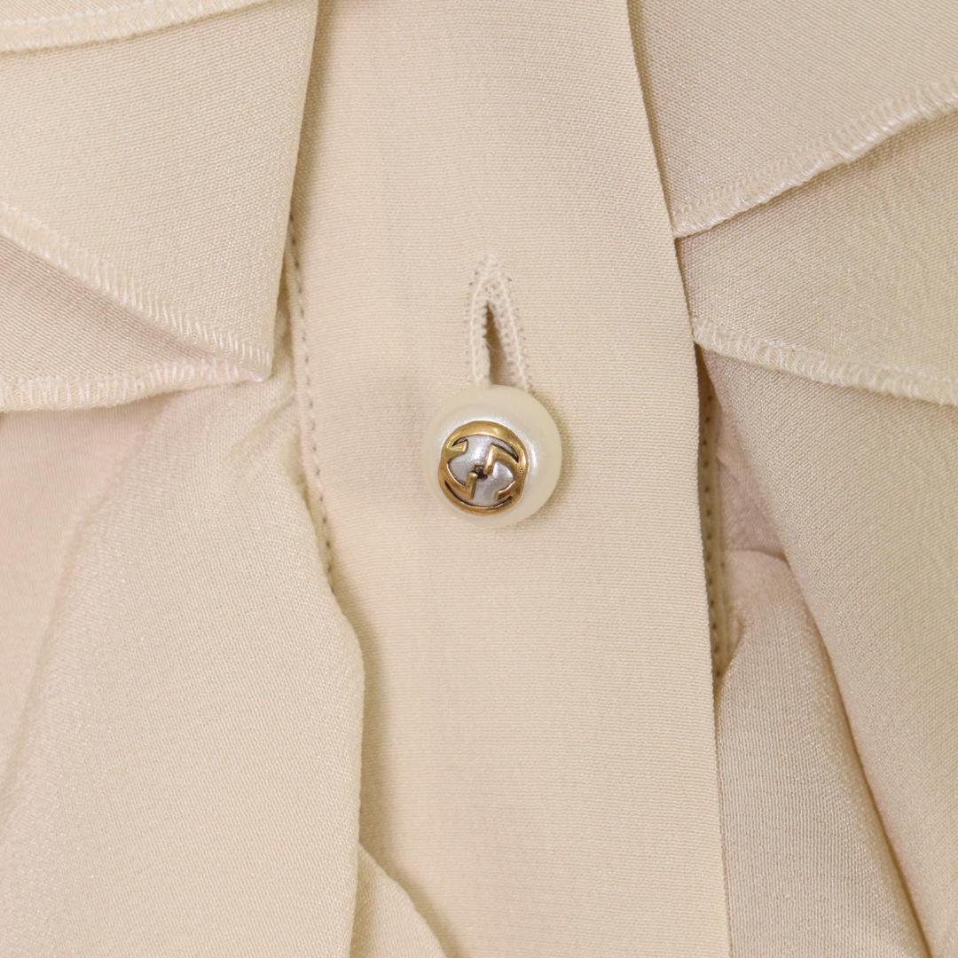 GUCCI パールボタン フリル付き アイボリー シャツ 42