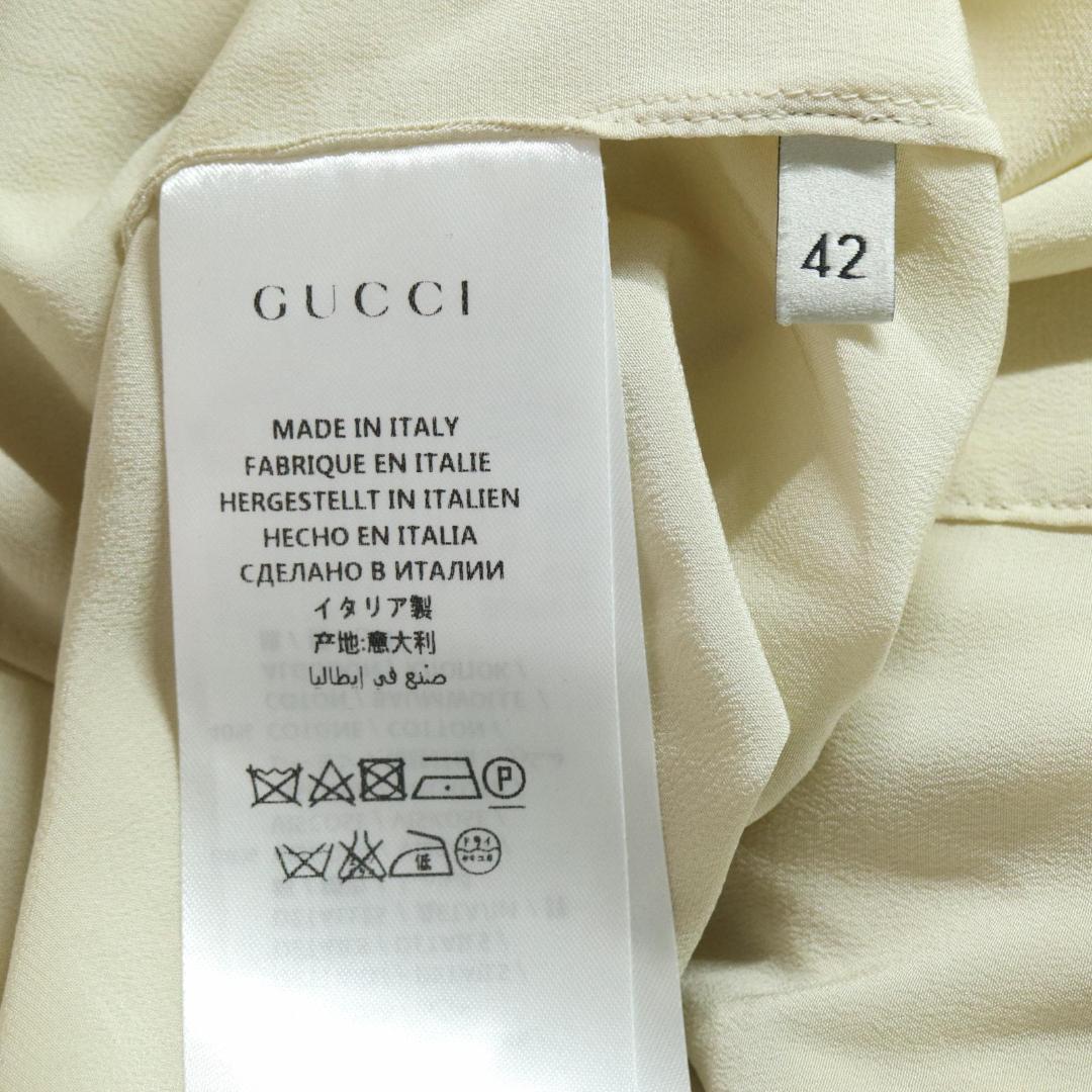 GUCCI パールボタン フリル付き アイボリー シャツ 42