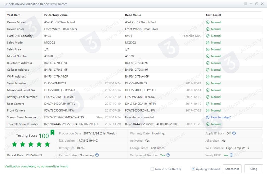iPad Pro 第2世代 12.9inch Wi-fi 64G BT 100%