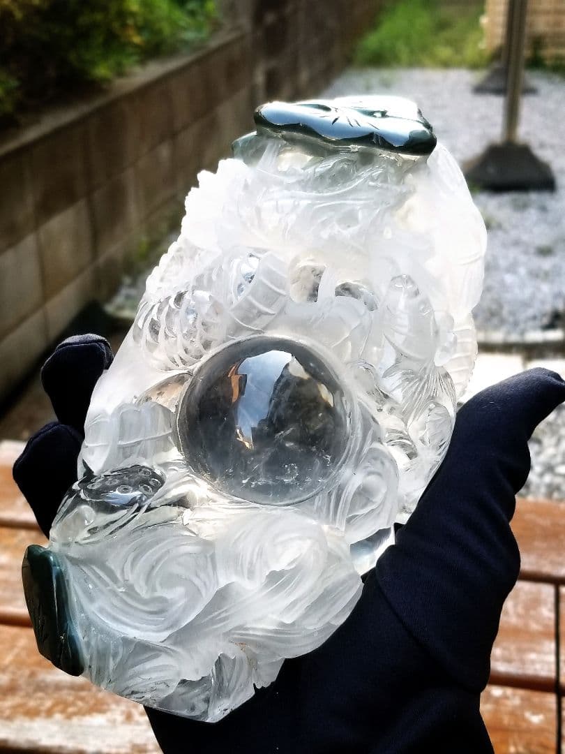 【超希少】モスアゲート、水晶、共生彫刻