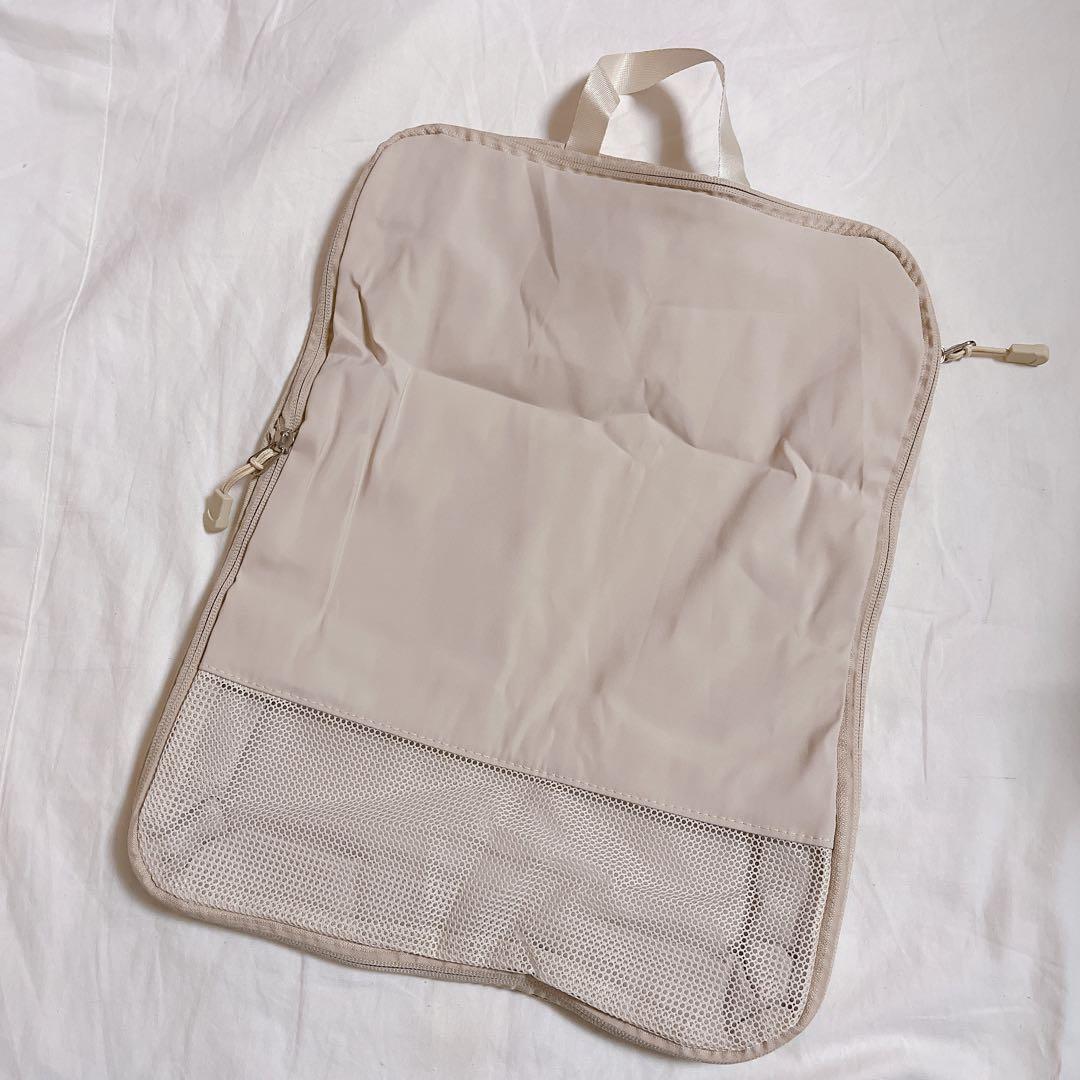 旅行用圧縮袋 3袋 セット 布製 圧縮袋 旅行 衣類 トラベルポーチ クリーム