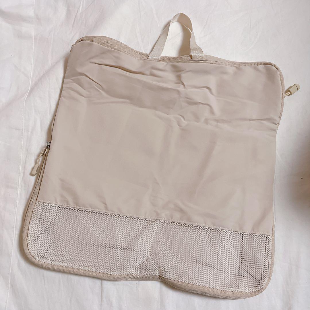 旅行用圧縮袋 3袋 セット 布製 圧縮袋 旅行 衣類 トラベルポーチ クリーム