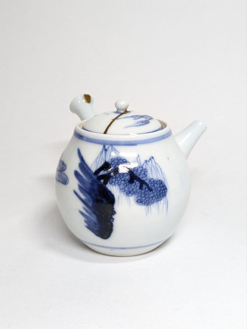 A*A様 三浦竹泉 作 染付 山水文 煎茶器(煎茶碗 五客・急須・湯冷まし)