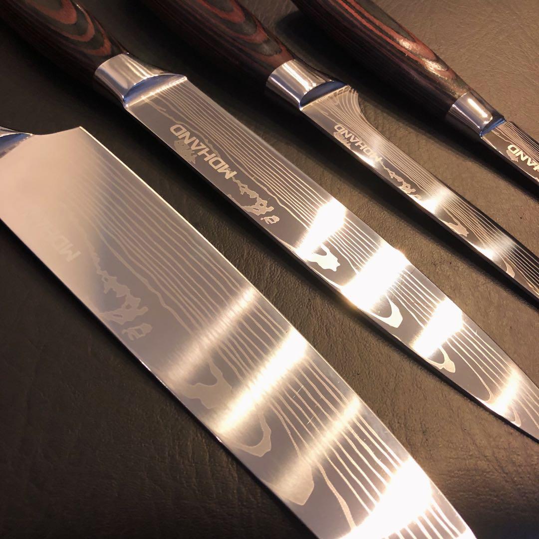 新品　高級三徳包丁　シェフナイフ　ダマスカス　包丁　フルーツナイフ　4本セット