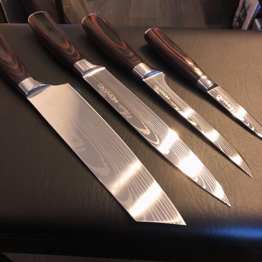 新品　高級三徳包丁　シェフナイフ　ダマスカス　包丁　フルーツナイフ　4本セット