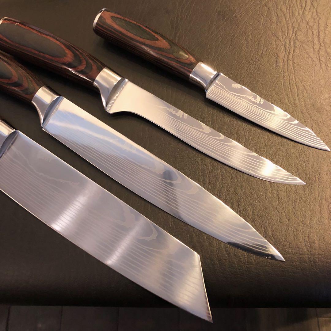 新品　高級三徳包丁　シェフナイフ　ダマスカス　包丁　フルーツナイフ　4本セット