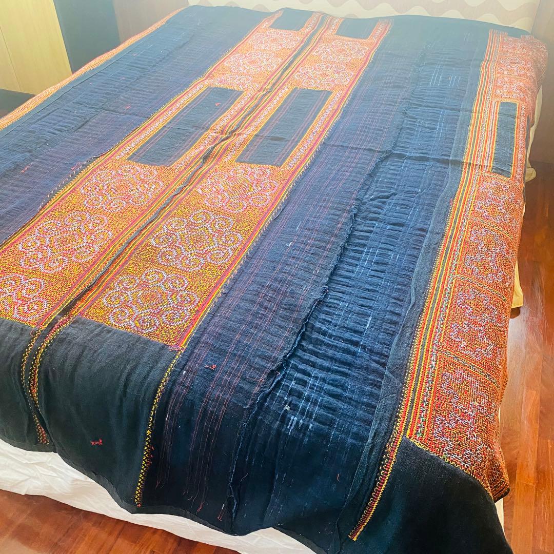 タイ　山岳民族　古布　刺繍　マルチカバー　大判