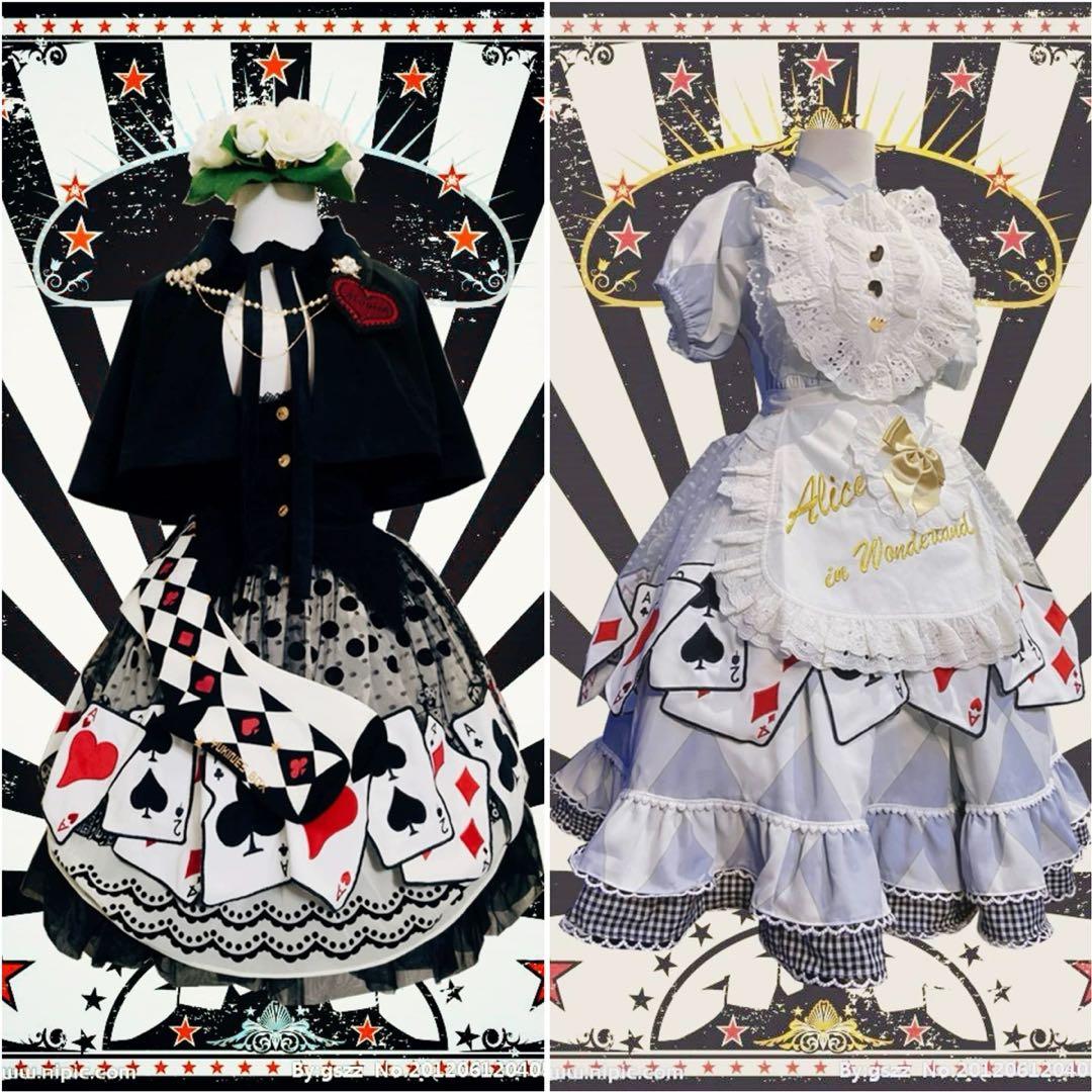 新品 ロリータ アリス風 トランプ柄エプロン 白