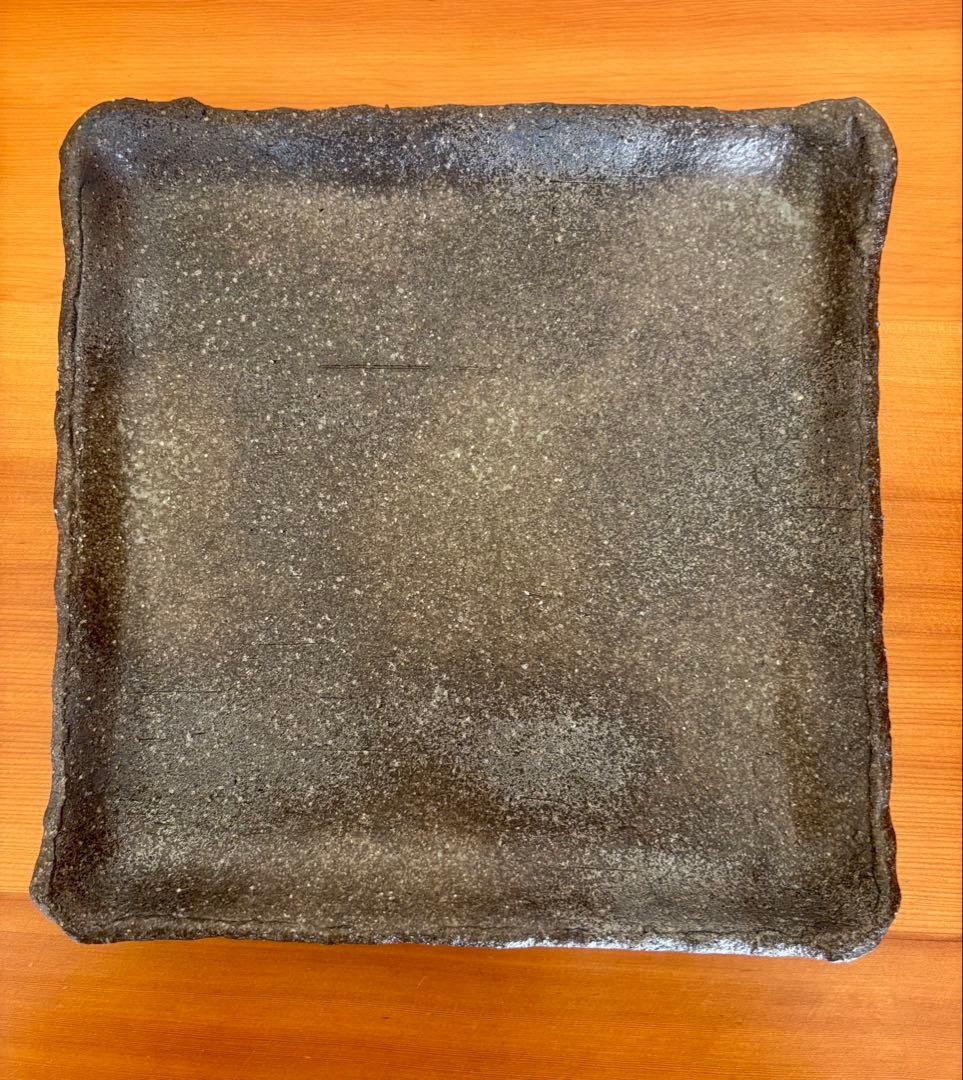 作家陶器 四角大皿 黒