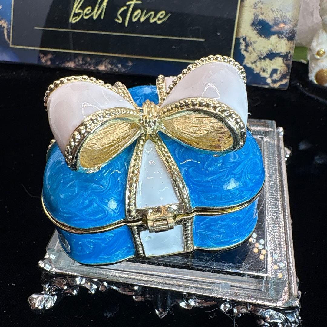 ブルーハート♡白リボン♡アクセサリーケース♡♡No.1945