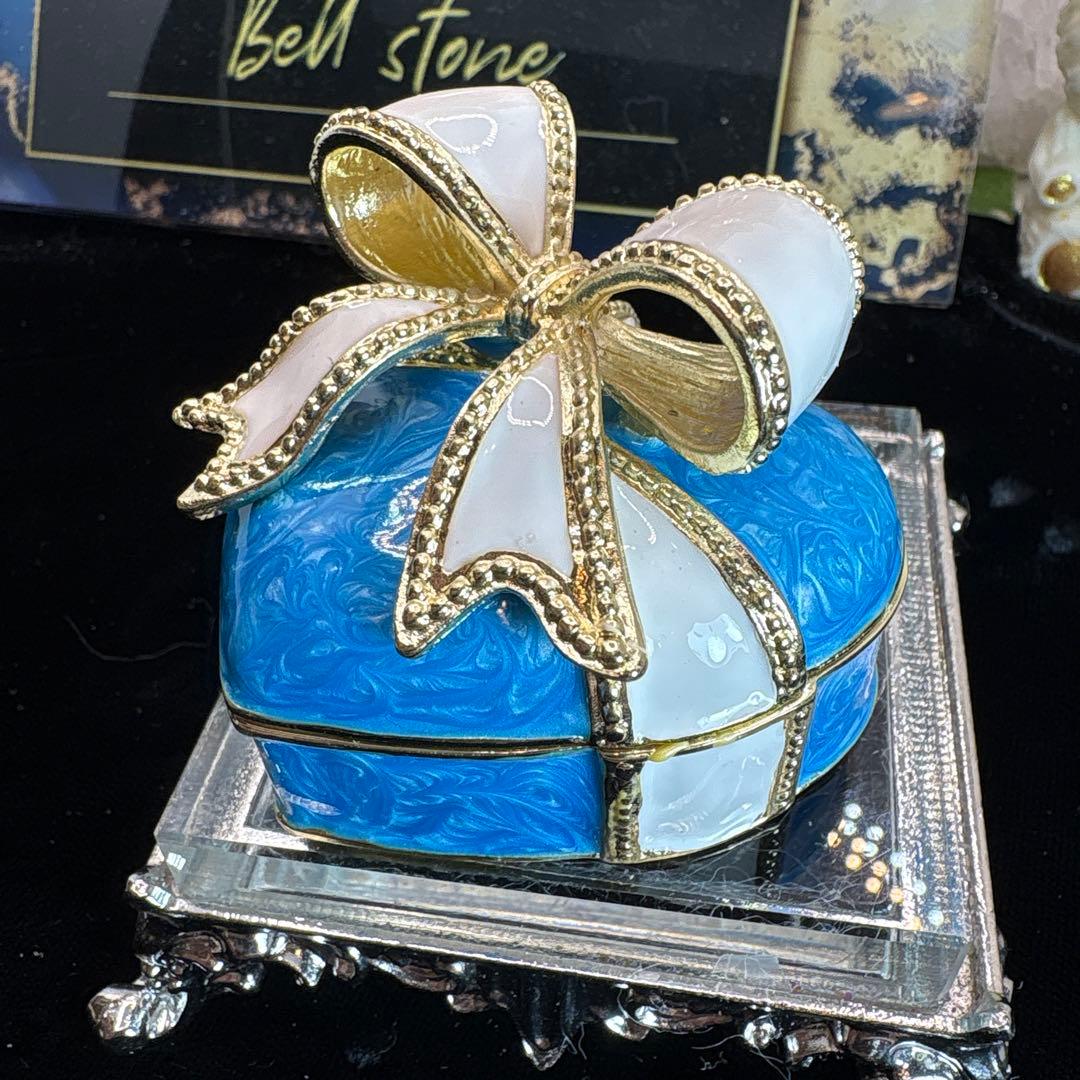 ブルーハート♡白リボン♡アクセサリーケース♡♡No.1945