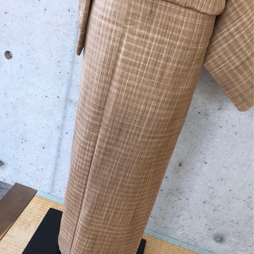 正絹　風合いのある上質な紬お着物　格子柄　袷