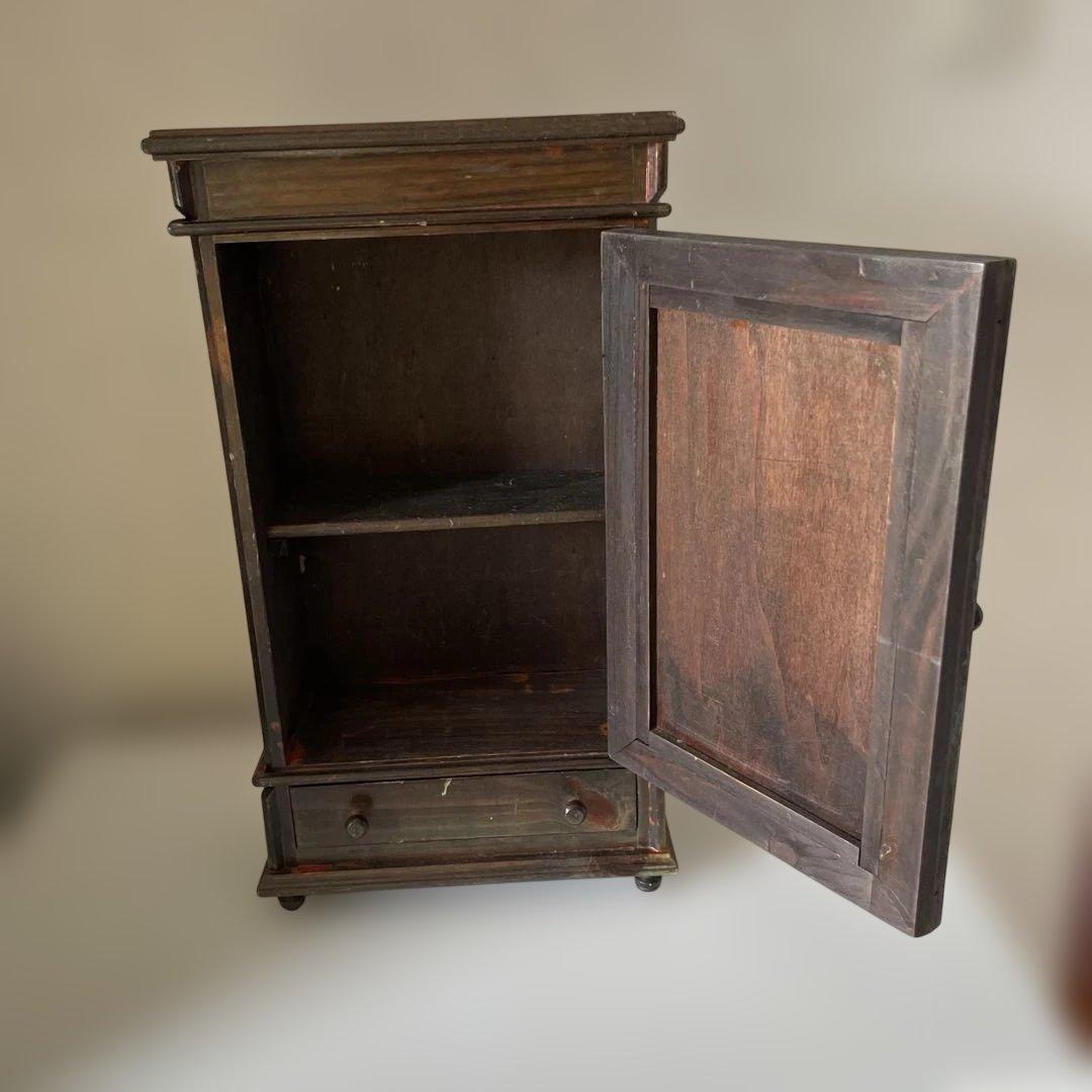 アンティーク調 小型ミラーキャビネット 引き出し付き ウッド