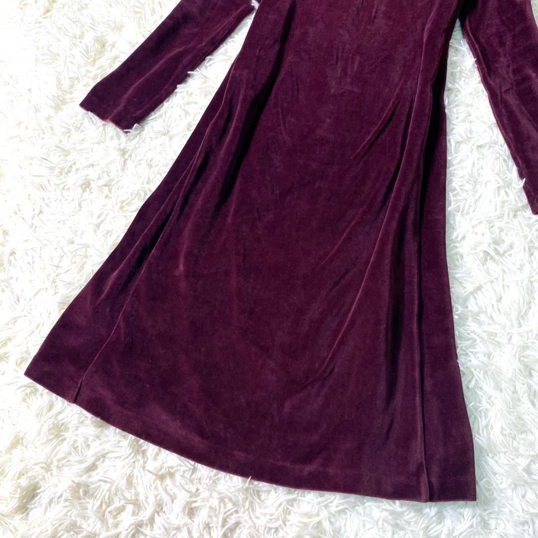 希少 GUCCI グッチ ロゴ刺繍 ロング ワンピース ベロア ベルベット
