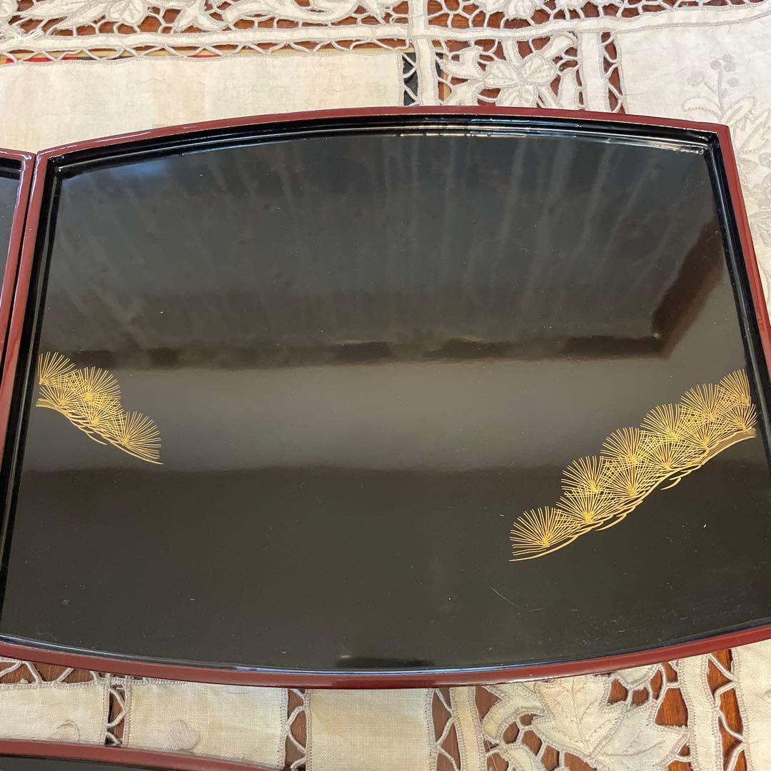 天然木　漆塗り　沈金　折敷　小膳　三枚