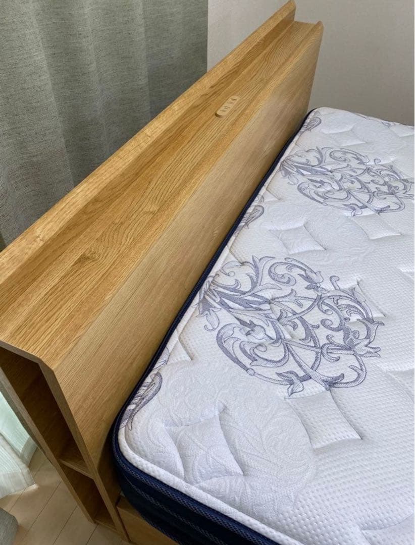 都内配送相談)木製ダブルベッドフレーム＆マットレス 引き出付(解体・受取値下げ！