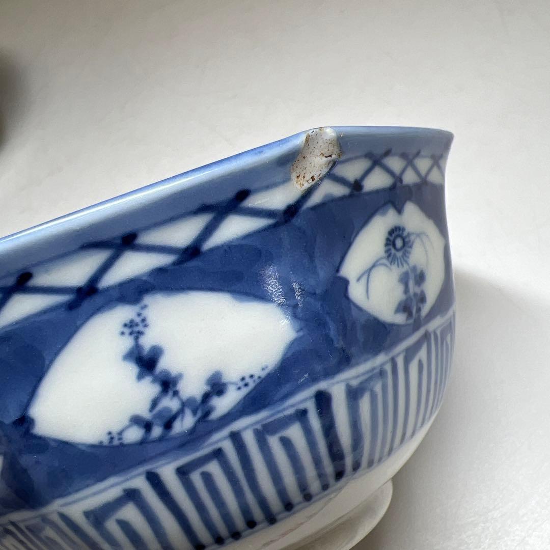 古伊万里　染付八角向付9客　木箱付　口径約12.5㎝東Y7-1225☆2Fタサチ