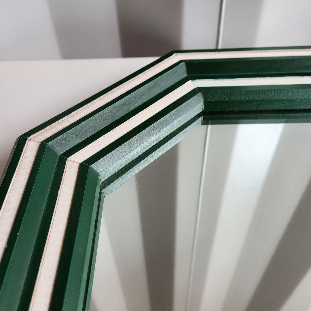 美品 ヴィンテージ　木製フレーム　8角形　ウォールミラー 壁掛け鏡 天然木 鏡