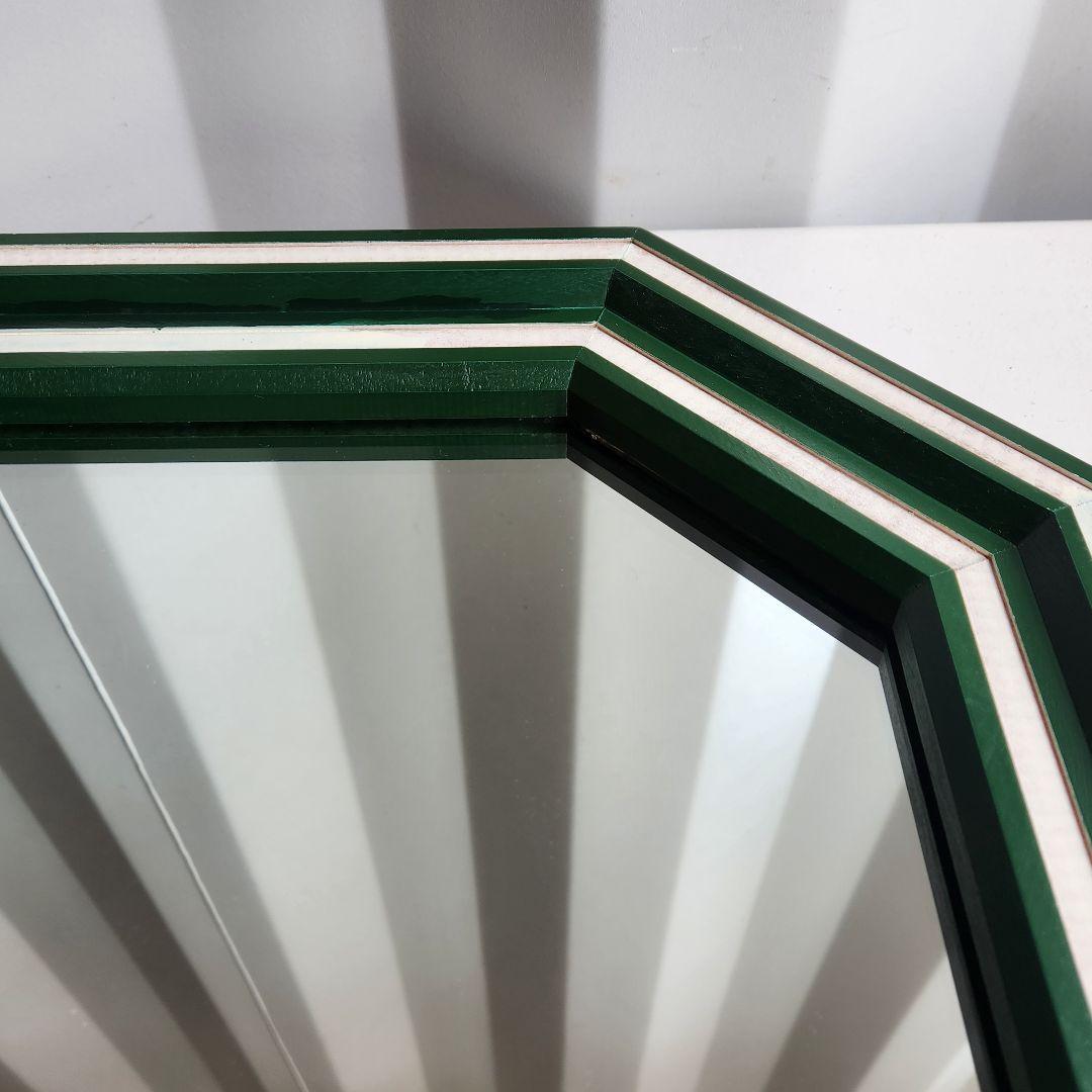 美品 ヴィンテージ　木製フレーム　8角形　ウォールミラー 壁掛け鏡 天然木 鏡