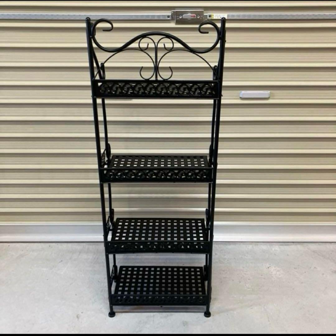 アンティーク調 アイアンフレーム 4段折りたたみラック 飾り棚 花台 レトロ