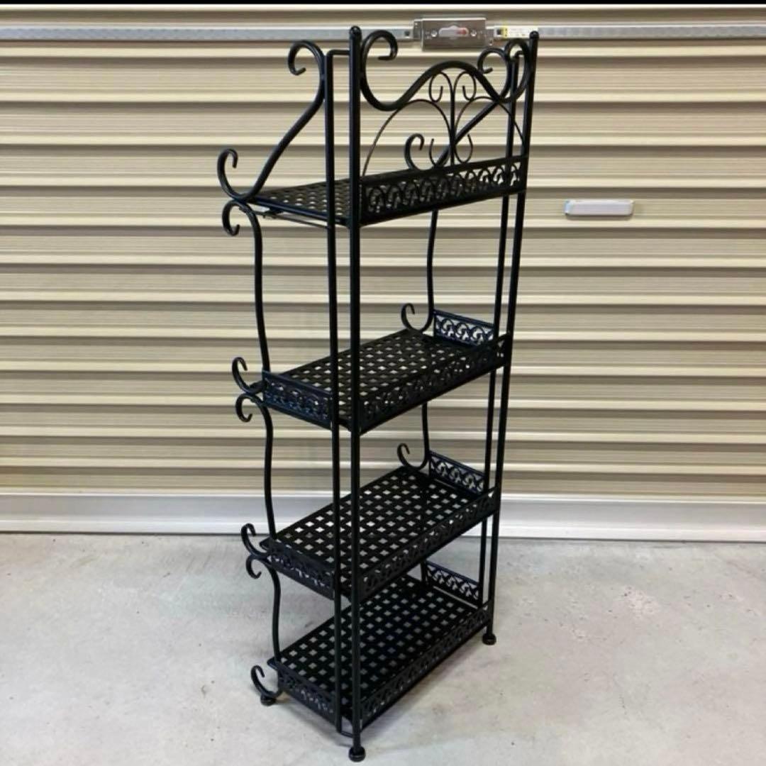 アンティーク調 アイアンフレーム 4段折りたたみラック 飾り棚 花台 レトロ