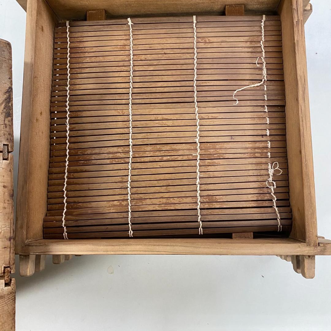 菓子屋用中古品　角蒸し蒸篭（せいろ）　蒸篭3枚＋木蓋　おまけで竹すだれ3枚