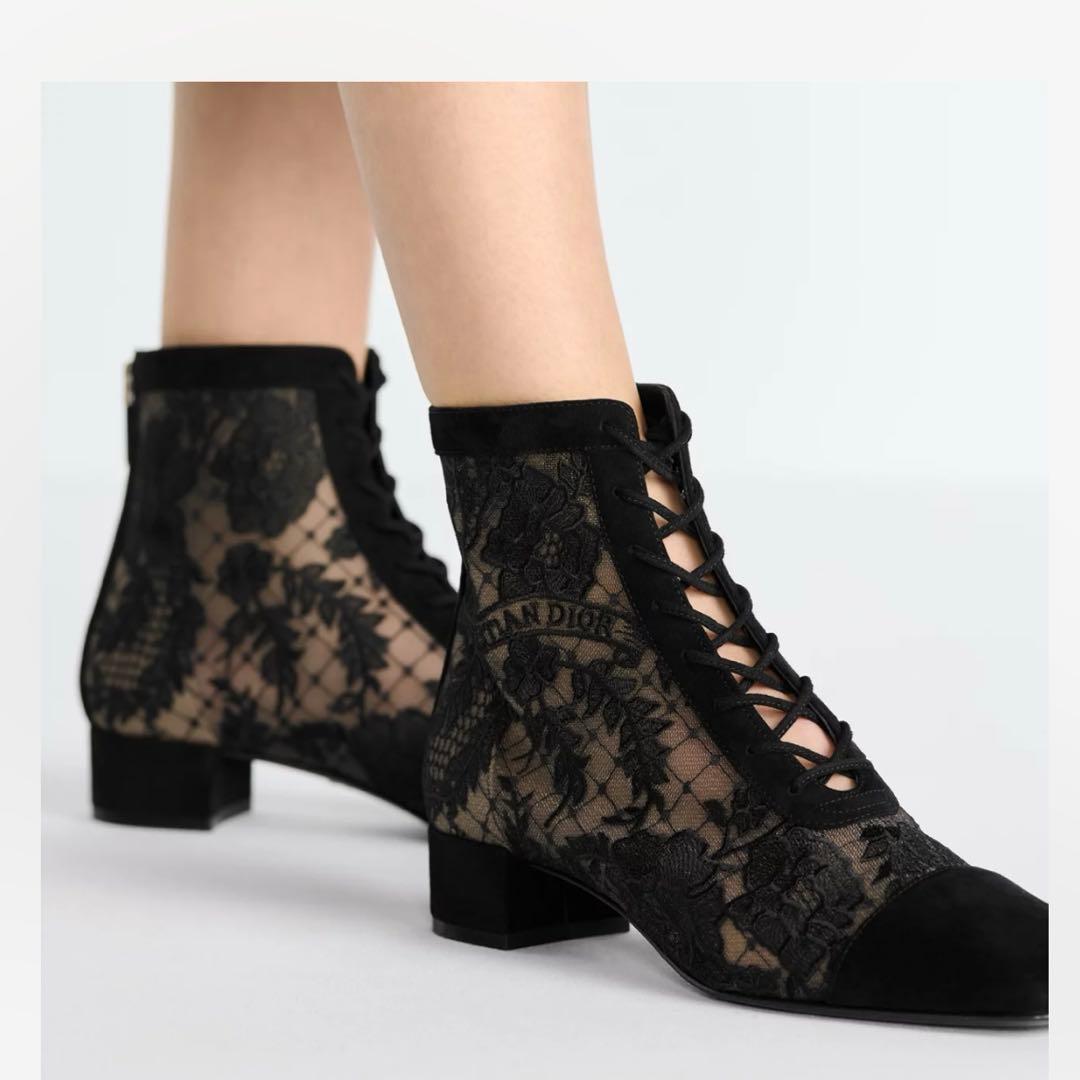 美品✨DIOR Naughtily-D 37 ヒール ショートブーツ　刺繍