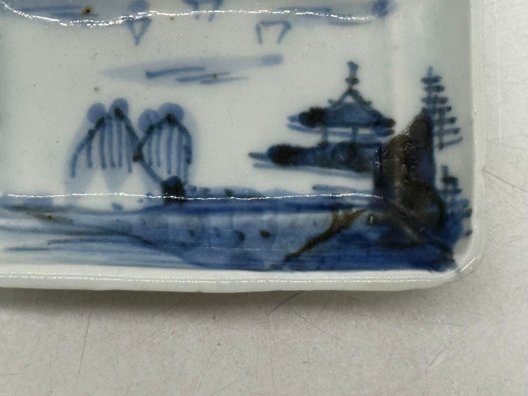 江戸　伊万里　染付山水紋角皿4点　送料込み251220