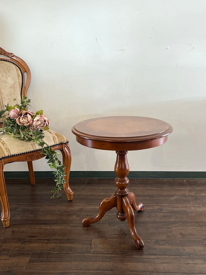 k987r115 イタリア製 象嵌細工のサイドテーブル コーヒーテーブル 円形