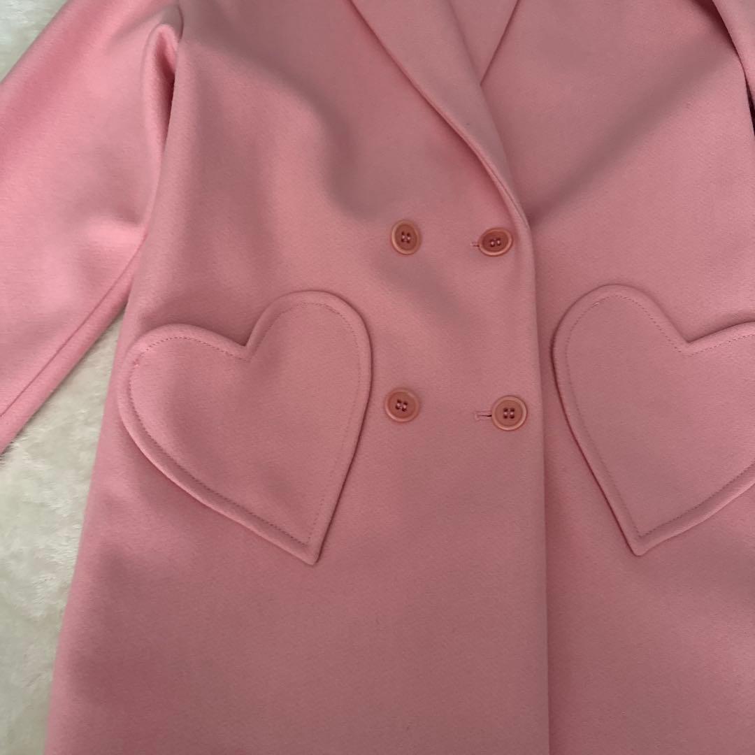 レッドバレンティノウールコートピンク ハート型ポケット 36