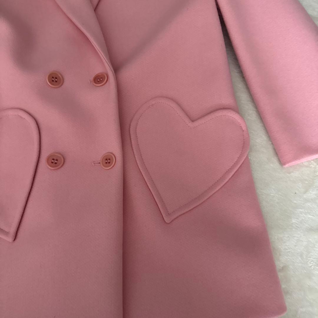 レッドバレンティノウールコートピンク ハート型ポケット 36