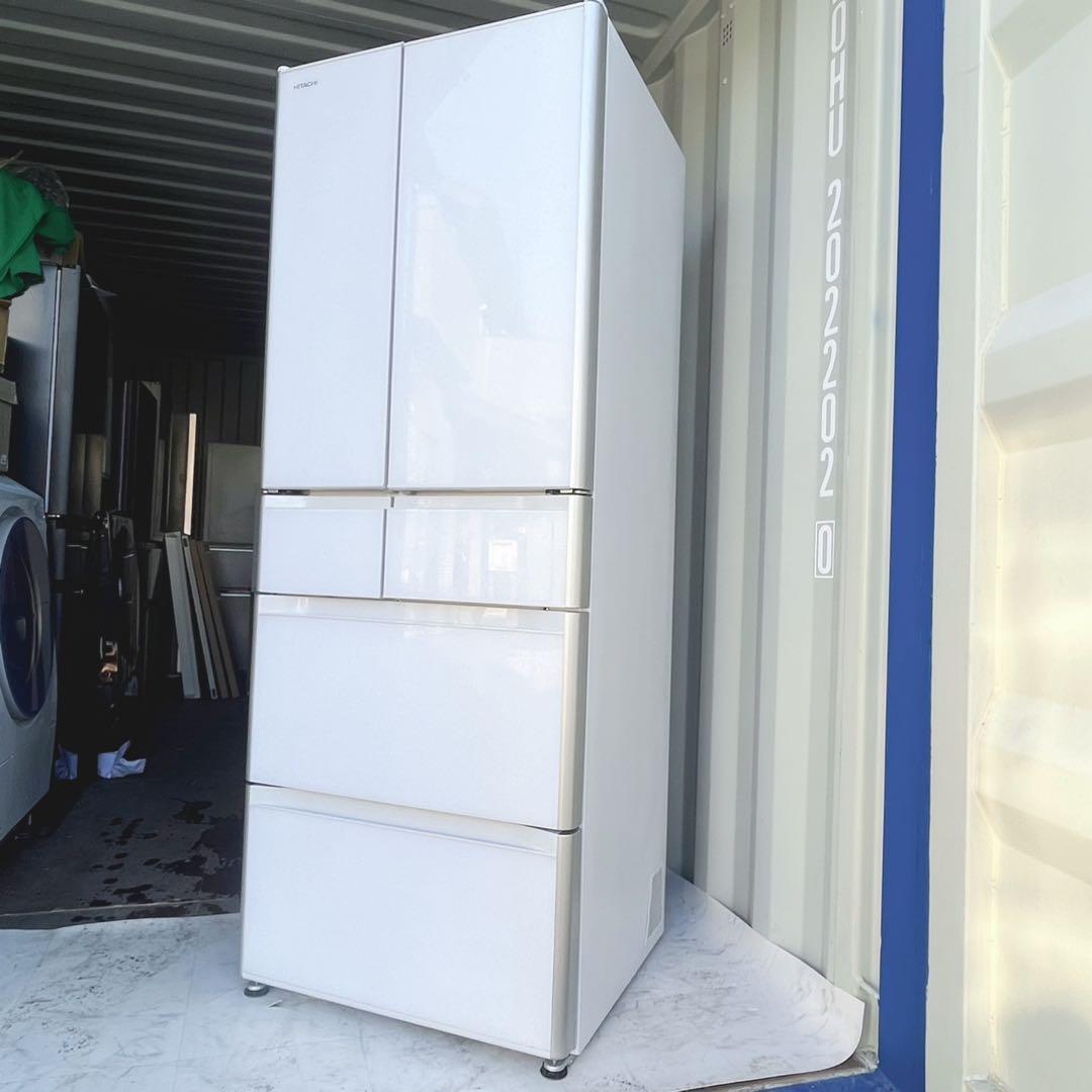 取付無料！日立真空チルド搭載自動製氷付きおしゃれホワイト6ドア冷蔵庫！洗濯機