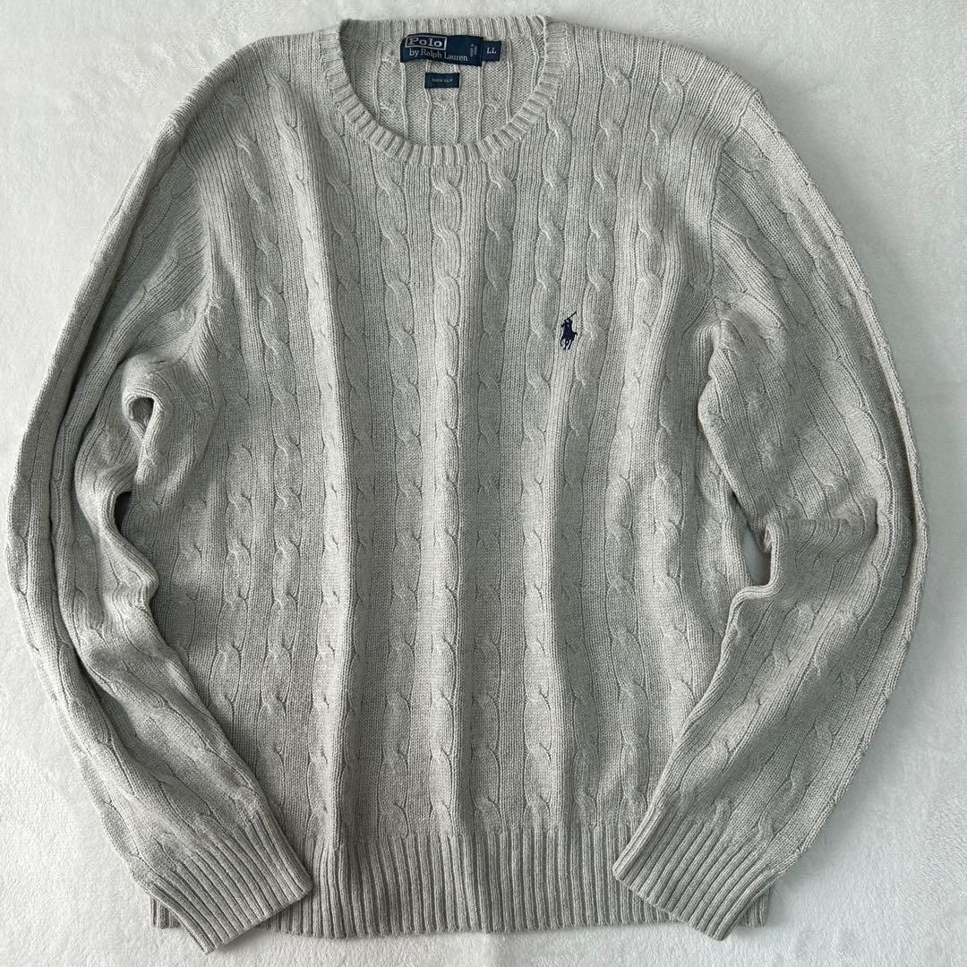 希少XL 90s ポロラルフローレン ポニー刺繍 ケーブルニット シルクゆったり