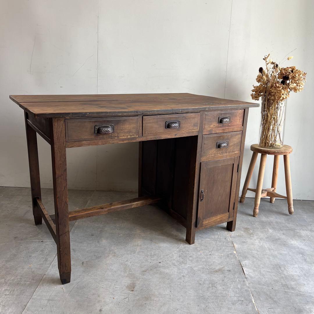 アンティーク 片袖机 デスク テーブル 昭和レトロ z483