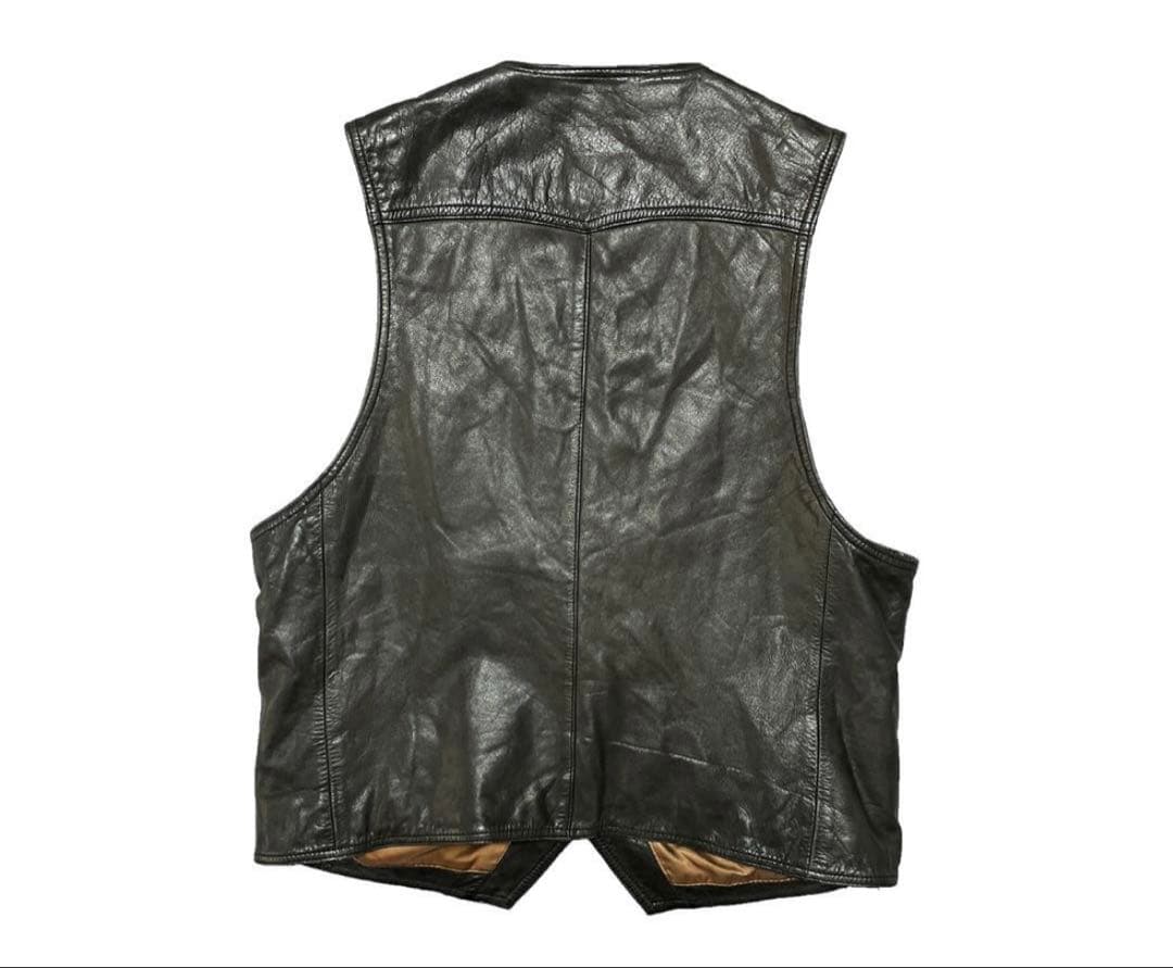 ヴィンテージ PLAYBOY プレイボーイL本革 レザーベスト ブラック山田蓮